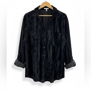 Maurice's Black Velvet Button Down Shirt
Roll Tab Sleeve   SIZE 3X   **NWT**